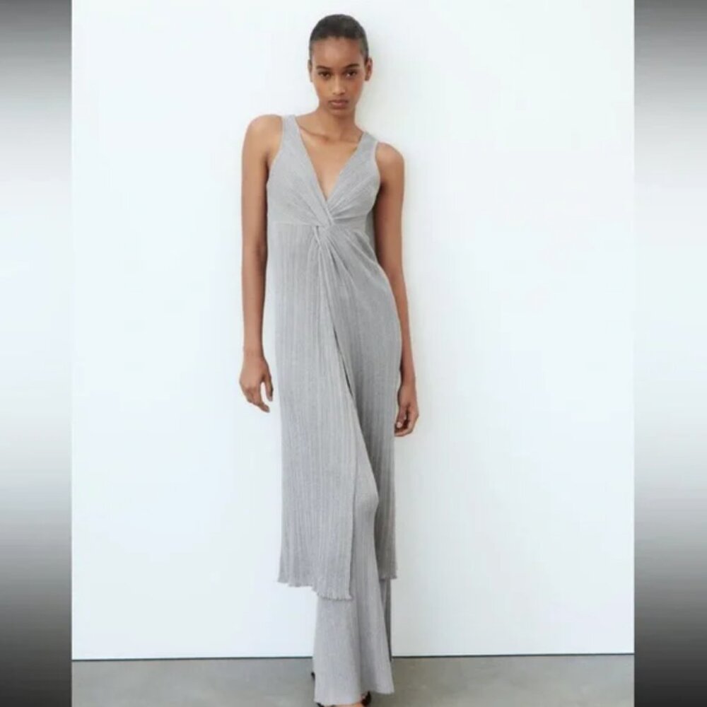 Zara METALLIC THREAD LONG KNOTTED KNIT TOP/dress - size S